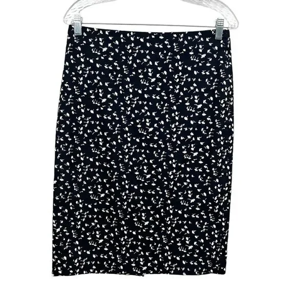 J. Crew Womens Pencil Skirt Daisy Floral Vented Lined Black‎ White Size 4